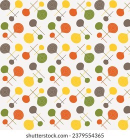 Abstract geometric seamless pattern. Element design with circle shapes and line art of brown, green, yellow, and orange colors decorated with white line dots on white backgrounds. Vector Illustration.