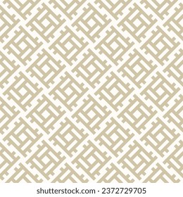 Abstract geometric seamless pattern in ethnic folk style. Simple ornament with lines, squares, grid, repeat tiles. Gold and white geo texture. Modern golden luxury geometrical background. Geo design 