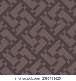 Abstract geometric seamless pattern in ethnic folk style. Simple ornament with lines, squares, repeat tiles. Stylish dark brown texture. Modern tribal geometry background. Vintage repeated geo design 