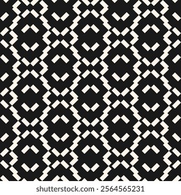 Abstract geometric seamless pattern with ethnic folk motif. Simple black and white geometrical ornament texture with broken lines, chevron, zigzag. Monochrome background. Repeated dark vector design