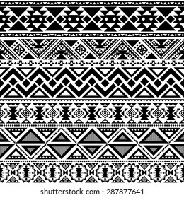 abstract geometric seamless pattern, ethnic style in black and white