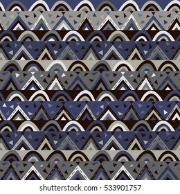 Abstract geometric seamless pattern. Ethnic Indian style, vector. Denim colors. Can be used for baby clothes, paper goods etc