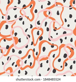Motif abstrait géométrique harmonieux pour tissu et tissu. Formes arrondies courbées avec taches. Anneaux dessinés en plan. Une décoration simple et moderne. Formes de base, simples formes arrondies et lisses. Design de mode.