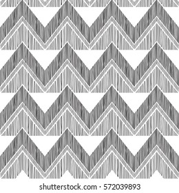Abstract geometric seamless pattern. Fabric doodle zig zag line ornament. Zigzag pencil drawing background