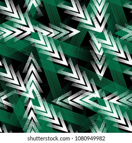 Abstract geometric seamless pattern. Fashion Style Design Print Triangle. With vertical fading lines, tracks, halftone stripes. Extreme sport style illustration. Trendy Urban colorful backdrop. 