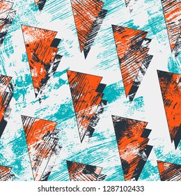 Padrão geométrico sem costura abstrato. Estilo de moda Design Triângulo de impressão. Com linhas de desvanecimento vertical, faixas, faixas de meio-tom. Ilustração estilo esporte extremo. Trendy Urban fundo colorido.