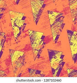 Abstract geometric seamless pattern. Fashion Style Design Print Triangle. With vertical fading lines, tracks, halftone stripes. Extreme sport style illustration. Trendy Urban colorful backdrop.