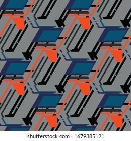 Abstract geometric seamless pattern. Fashion Style Design Print Triangle. With vertical fading lines, tracks, halftone stripes. Extreme sport style illustration. Trendy Urban colorful backdrop.