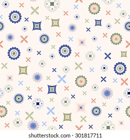 Abstract geometric seamless pattern with flowers and rhombus