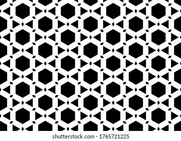 Resumen del patrón geométrico sin costuras. Ornamento geométrico blanco y negro. Ilustración monocroma vectorial. Textura sin fin.