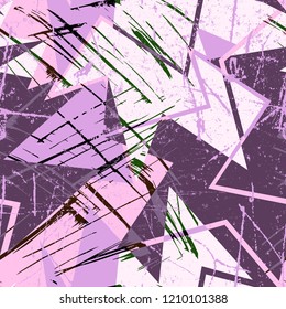 Abstract geometric seamless pattern for girls and boys. Creative modern wallpaper with line, shape, ink, grunge urban elements.