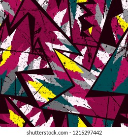 Abstract geometric seamless pattern for girls and boys. Creative modern wallpaper with line, shape, ink, grunge urban elements.