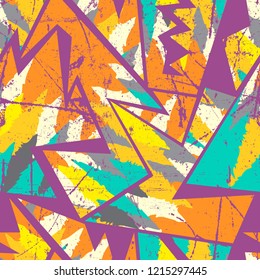 Abstract geometric seamless pattern for girls and boys. Creative modern wallpaper with line, shape, ink, grunge urban elements.