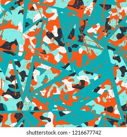 Abstract geometric seamless pattern for girls and boys. Creative modern wallpaper with line, shape, ink, grunge urban elements.