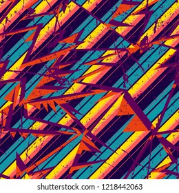 Abstract geometric seamless pattern for girls and boys. Creative modern wallpaper with line, shape, ink, grunge urban elements.