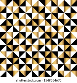Abstract geometric seamless pattern in gold, white and black colors. Holiday Packing Sample. vector illustration