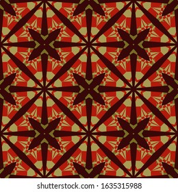 Abstract geometric seamless pattern in gold, red and brown. Textile printing, web design, wallpaper, border