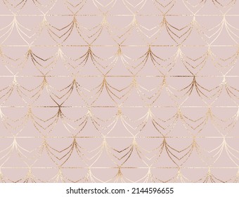 Abstract geometric seamless pattern with gold decorative shapes.