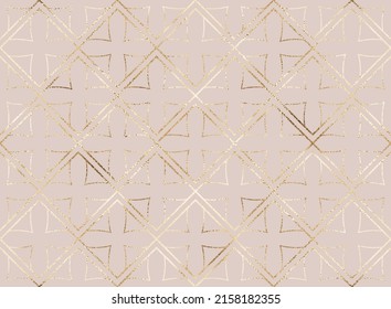 Abstract geometric seamless pattern with gold decorative rhombus tiles.