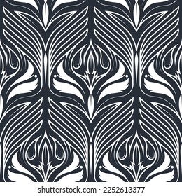 Abstract geometric seamless pattern. Gold and black floral ornament. Graphic pattern for fabric, packaging.
