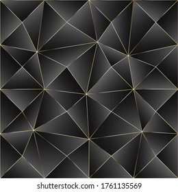 Resumen del patrón geométrico sin costuras. El poli negro oscuro y dorado repitió el fondo. Ilustración vectorial.