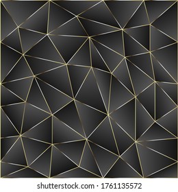 Resumen del patrón geométrico sin costuras. El poli negro oscuro y dorado repitió el fondo. Ilustración vectorial.