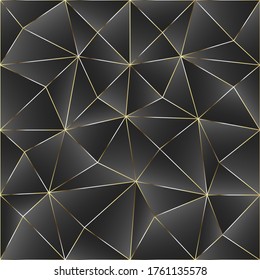Abstraktes geometrisches nahtloses Muster. Golden und dunkel schwarz, Low-Poly-Hintergrund. Vektorgrafik.