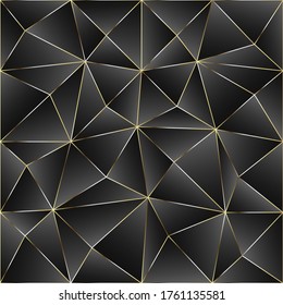 Abstract geometric seamless pattern. Golden and dark black low poly repeated  background. Vector illustration.
