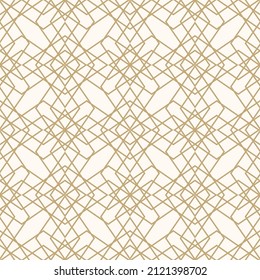 Abstract geometric seamless pattern. Golden lines texture, elegant floral lattice, mesh, weave. Oriental style luxury background. Gold ornament, repeat tiles. Modern linear design. Stock vector