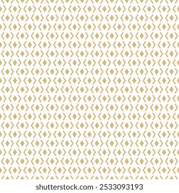 Abstract geometric seamless pattern. Golden vector background. Simple ornament with rhombuses, diamond shapes, mesh, grid. Elegant gold and white minimal ornamental texture. Repeated luxury design