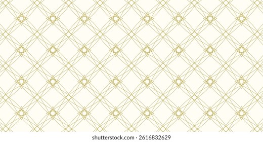 Abstract geometric seamless pattern. Golden lines texture, elegant floral lattice, mesh, weave. Oriental traditional luxury background. Subtle gold ornament, repeat tiles, modern design. Stock vector