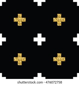 Abstract geometric seamless pattern with golden crosses