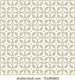 Abstract geometric seamless pattern. Golden ornamental texture, arabian motif. Rounded shapes, grid, lattice, repeat tiles. Elegant luxury background. Subtle beige and white ornament. - Stock vector