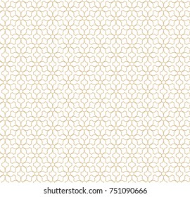 Abstract geometric seamless pattern. Golden lines texture, elegant floral lattice, mesh, weave. Oriental traditional luxury background. Subtle gold ornament, repeat tiles, modern design. Stock vector