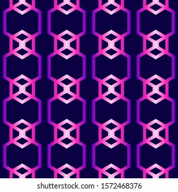 Abstract geometric seamless pattern with gradient colored hexagons. Vector wallpaper. Pink and purple kaleidoscopic background.	