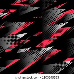 Abstract Geometric Seamless Pattern. Graphic Vector. Racing Background For Vinyl Wrap And Decal. Grunge, Neon Texture Pattern.