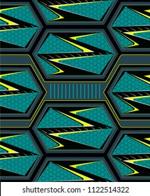 Abstract geometric seamless pattern. Graphic vector. Racing background for vinyl wrap and decal. Grunge, neon texture pattern.