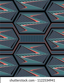 Abstract geometric seamless pattern. Graphic vector. Racing background for vinyl wrap and decal. Grunge, neon texture pattern.