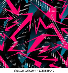 Abstract geometric seamless pattern. Graphic vector. Racing background for vinyl wrap and decal. Grunge, neon texture pattern.