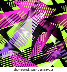 Abstract geometric seamless pattern. Graphic vector. Racing background for vinyl wrap and decal. Grunge, neon texture pattern. Sports textile. Fashion military.