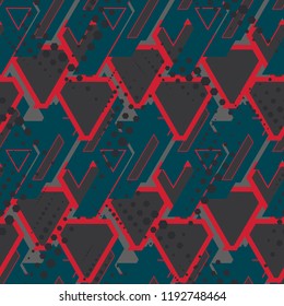 Abstract geometric seamless pattern. Graphic vector. Racing background for vinyl wrap and decal. Grunge, neon texture pattern.