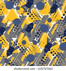 Abstract geometric seamless pattern. Graphic vector. Space background for vinyl wrap and decal. Grunge, neon texture pattern.