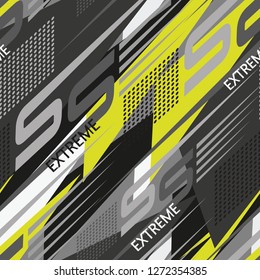 Abstract geometric seamless pattern. Graphic vector. Racing background for vinyl wrap and decal. Grunge, neon texture pattern. Sports textile. Fashion military.