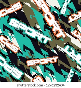 Abstract geometric seamless pattern. Graphic vector. Racing background for vinyl wrap and decal. Grunge, neon texture pattern.—Vector