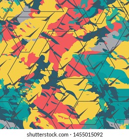 Abstract geometric seamless pattern. Graphic vector. Racing background for vinyl wrap and decal. Grunge, neon texture pattern. Sports textile. Fashion military.