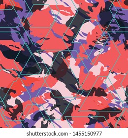 Abstract geometric seamless pattern. Graphic vector. Racing background for vinyl wrap and decal. Grunge, neon texture pattern. Sports textile. Fashion military.