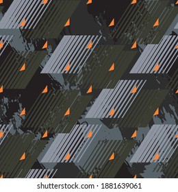 Resumen del patrón geométrico sin costuras. Vector gráfico. Fondo de carreras para envolver y calcomanía de vinilo. Grunge, patrón de textura de neón. Textil deportivo. Ejército de la moda.
