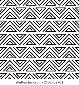 Abstract geometric seamless pattern. Greek triangle texture. Black triangular arrow line isolated on white background. Greece geometry maze lines. Geo angle labyrinth pyramid. Vector illustration