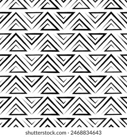 Abstract geometric seamless pattern. Greek triangle texture. Black triangular line isolated on white background. Greece geometry lines. Angle stripe. Monochrome grecian shape. Vector illustration