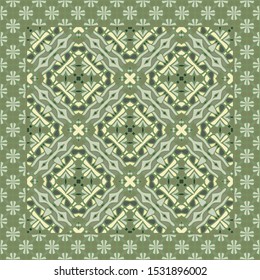 Abstract geometric seamless pattern in green. Textile printing, web design, wallpaper, border. Scarf design.